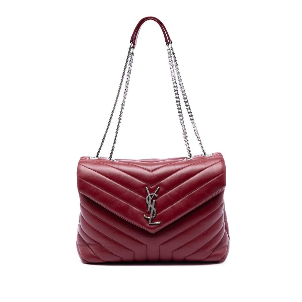 Saint Laurent Medium Matelasse Calfskin Monogram LouLou Shoulder Bag Red Leather Very good condition - Front View