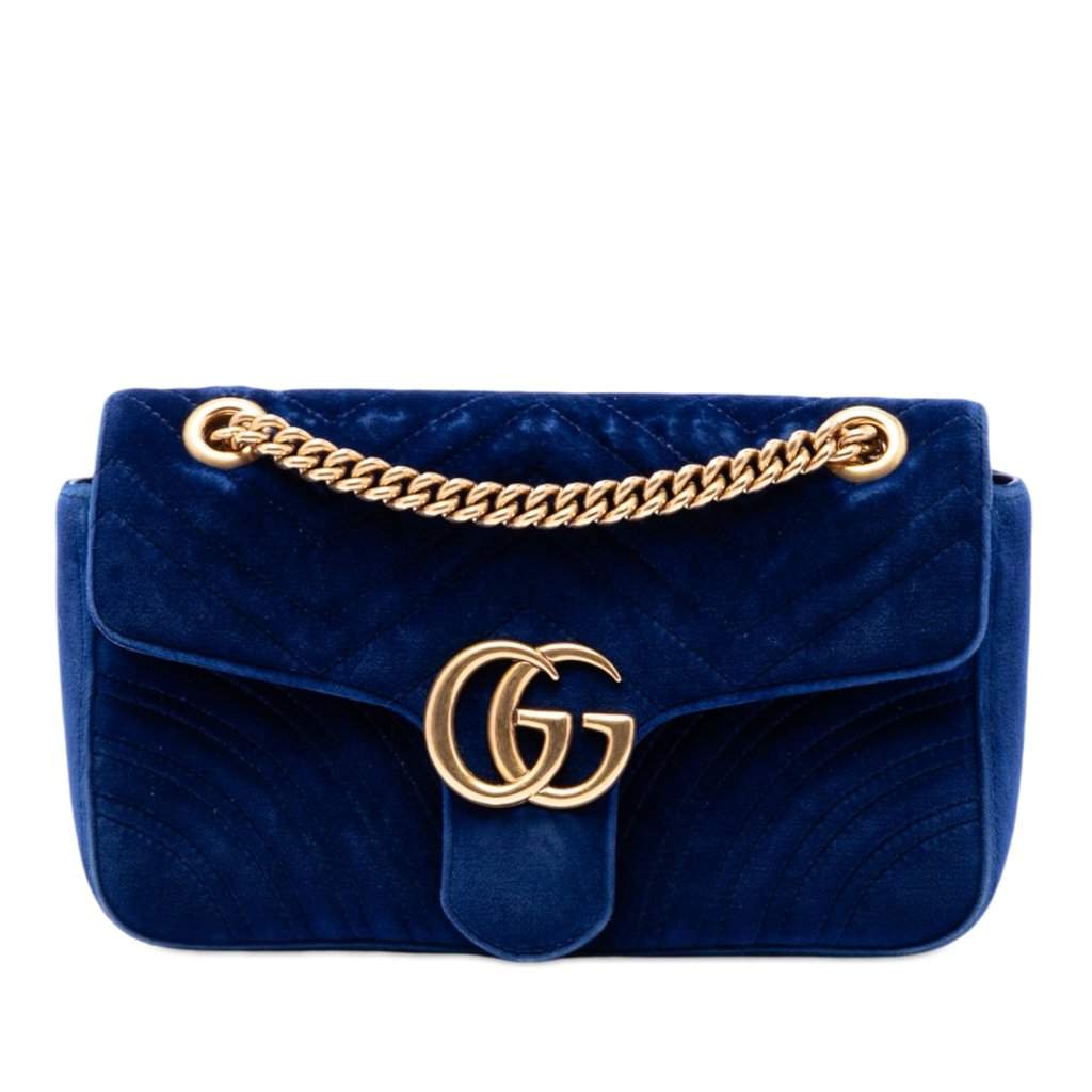 Gucci Medium GG Marmont Matelasse Velvet Shoulder Bag Blue Very good - Front View