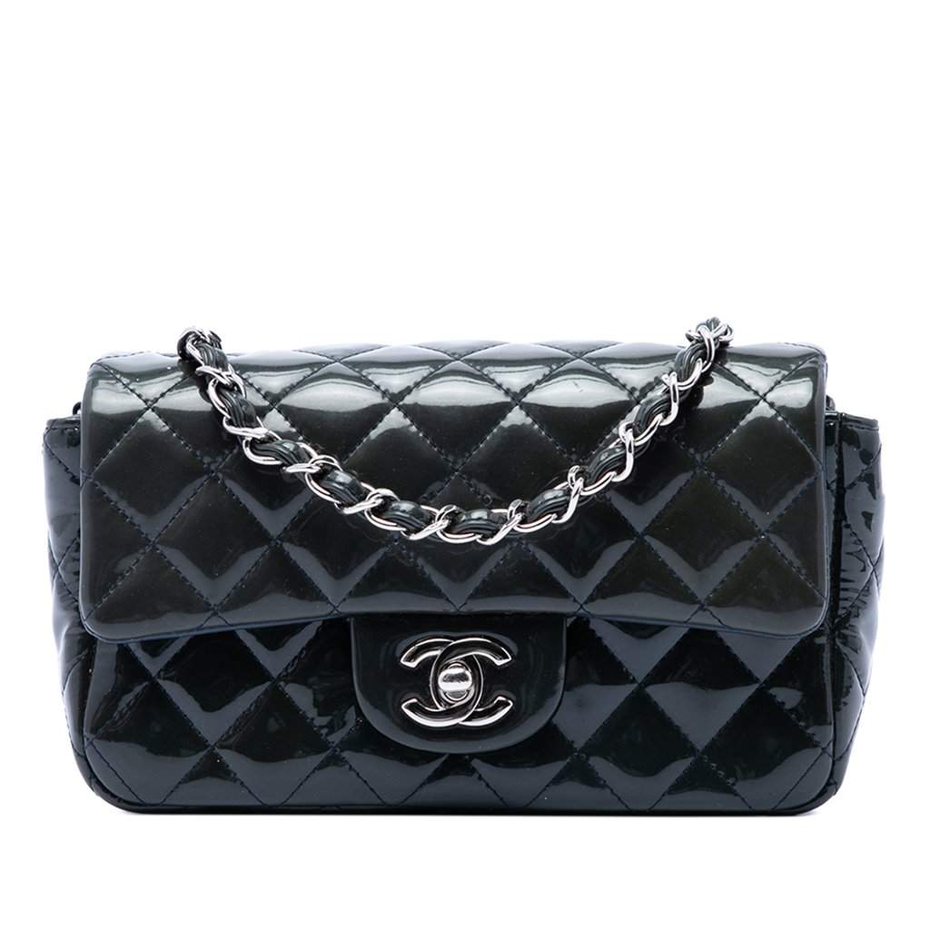 Chanel Mini Rectangular Classic Patent Single Flap Blue Leather Very good condition - Front View