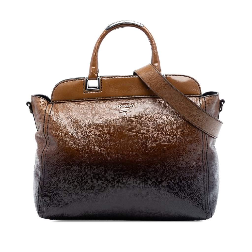 Prada Sfumato Vernice Naplak Frame Satchel Brown Leather Very good condition - Front View