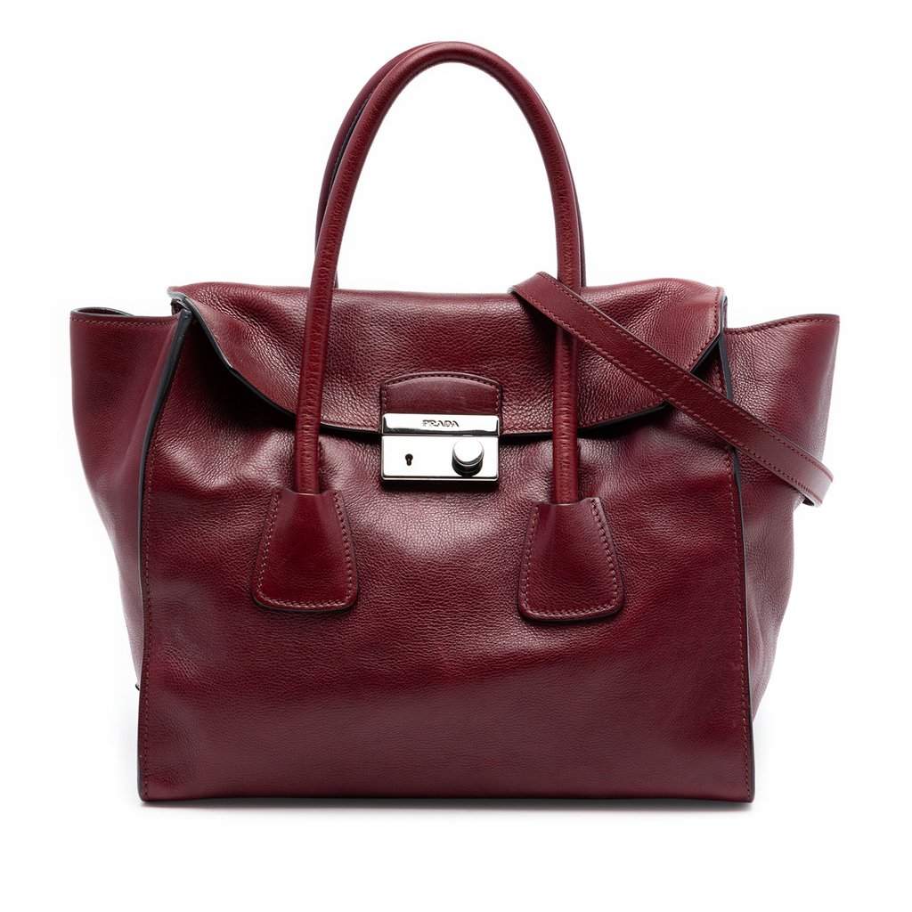 Prada Glace Calf Sound Lock Satchel Red Leather Very good condition - Front View