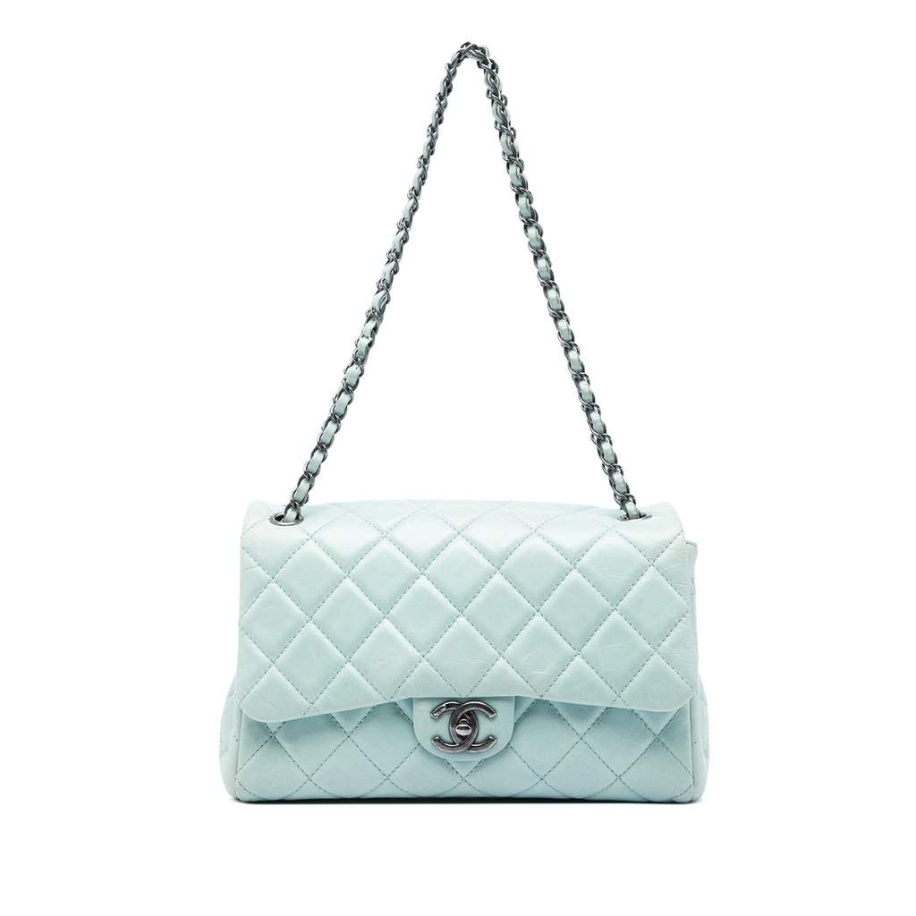 Chanel Medium Quilted Glazed Calfskin Coco Soft Flap Blue Leather Very good condition - Front View