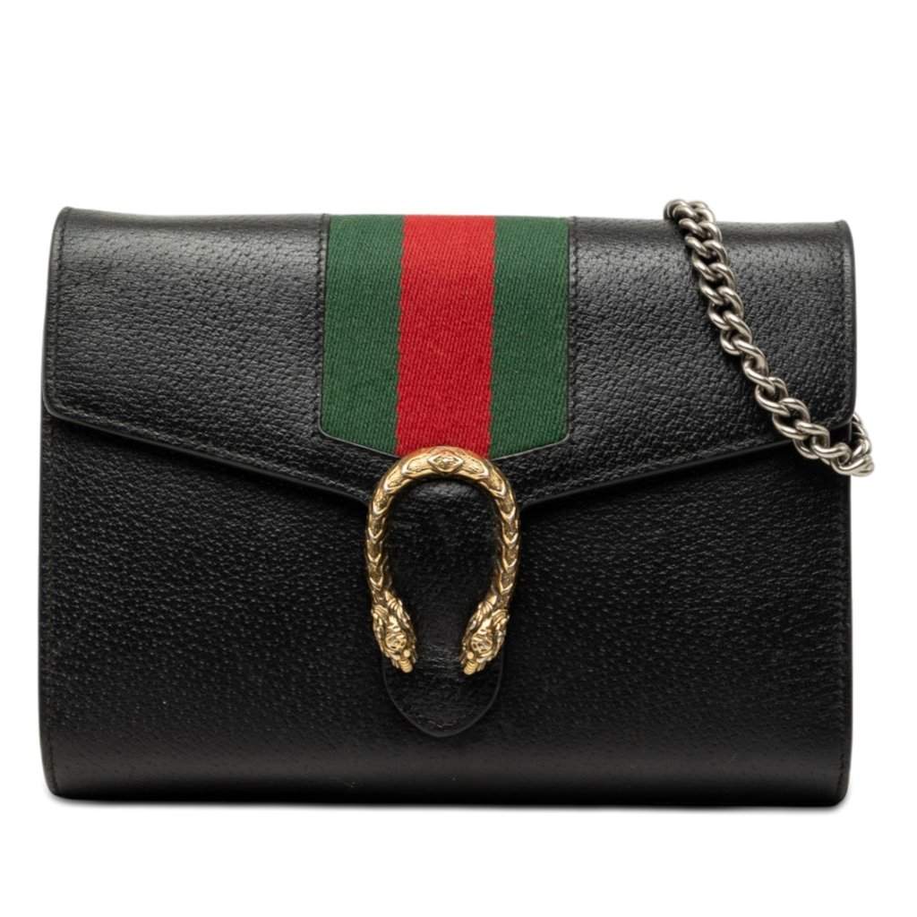 Gucci Mini Calfskin Dionysus Web Wallet On Chain Black Leather Very good - Front View