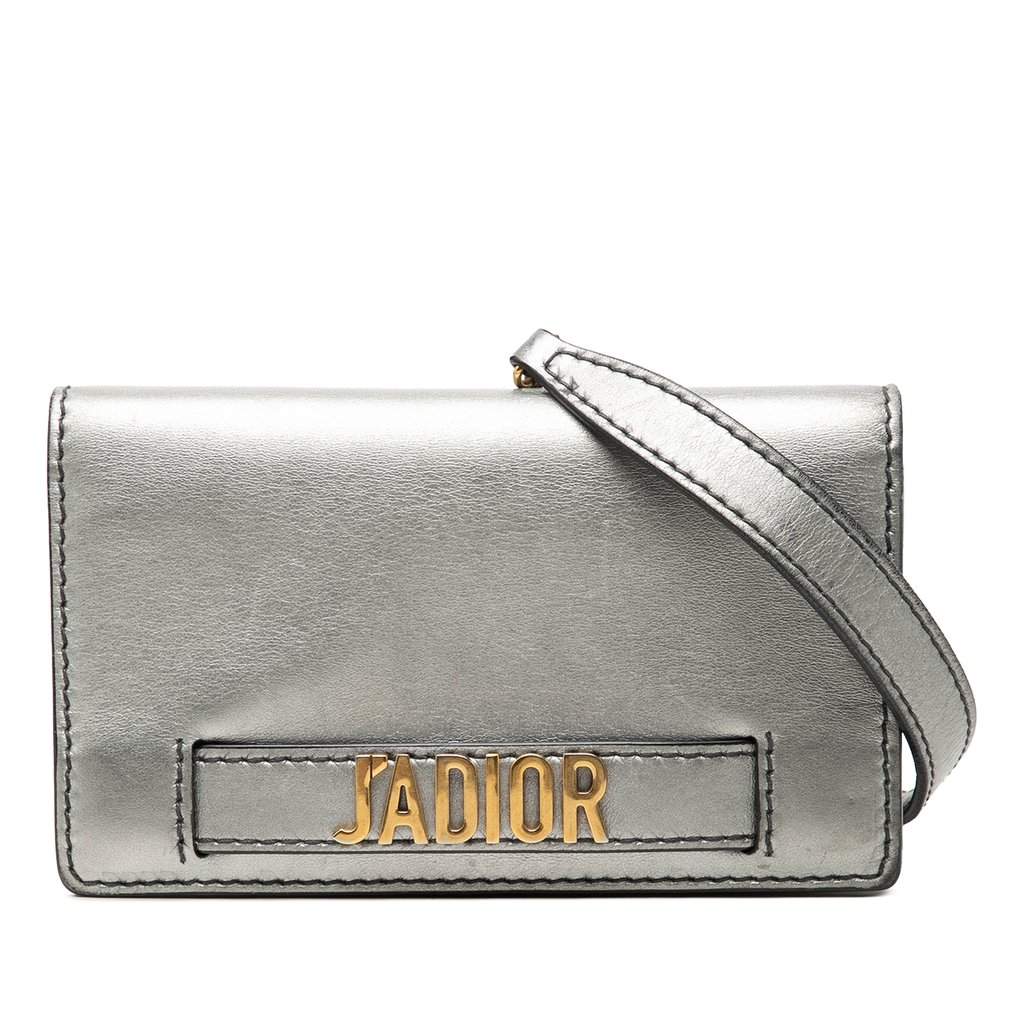 Dior Metallic Calfskin JAdior Clutch with Chain Silver Leather Very good condition - Front View