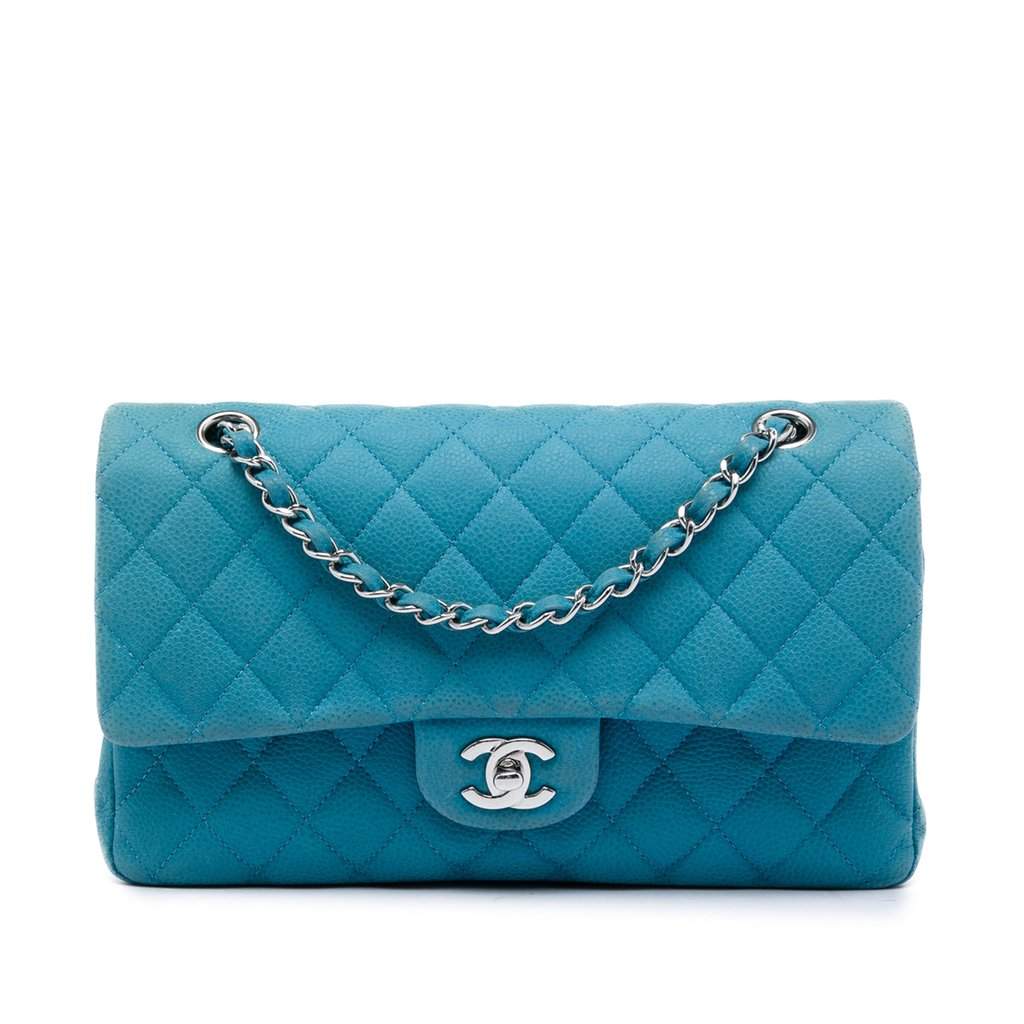 Chanel Medium Classic Caviar Double Flap Blue Leather Very good condition - Front View