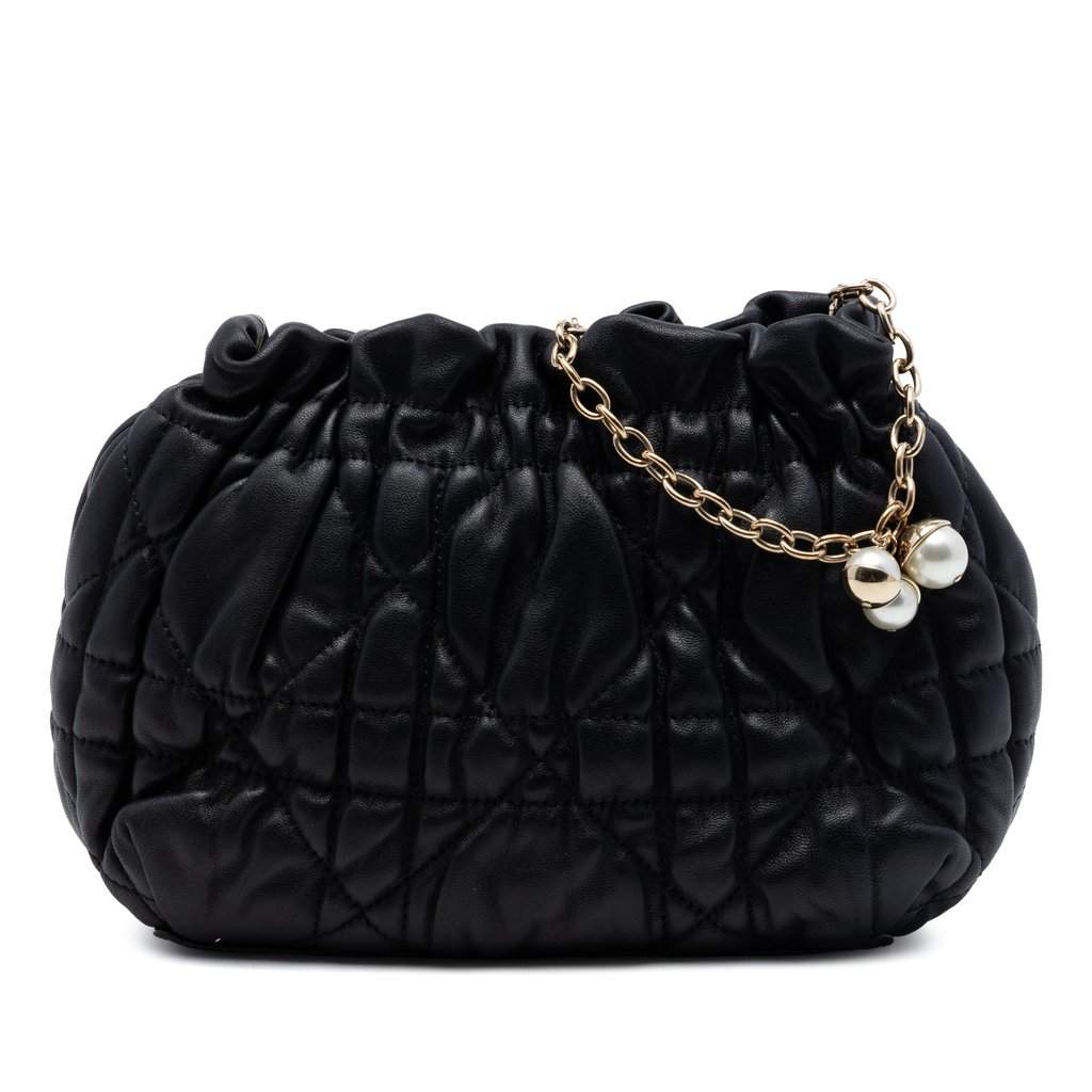 Dior Mini Lambskin Cannage Gaufre Delices Bag Black Leather Very good condition - Front View