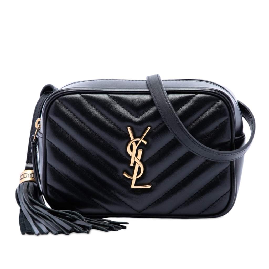Saint Laurent Mini Matelasse Calfskin Monogram Lou Tassel Camera Bag Black Leather Very good - Front View