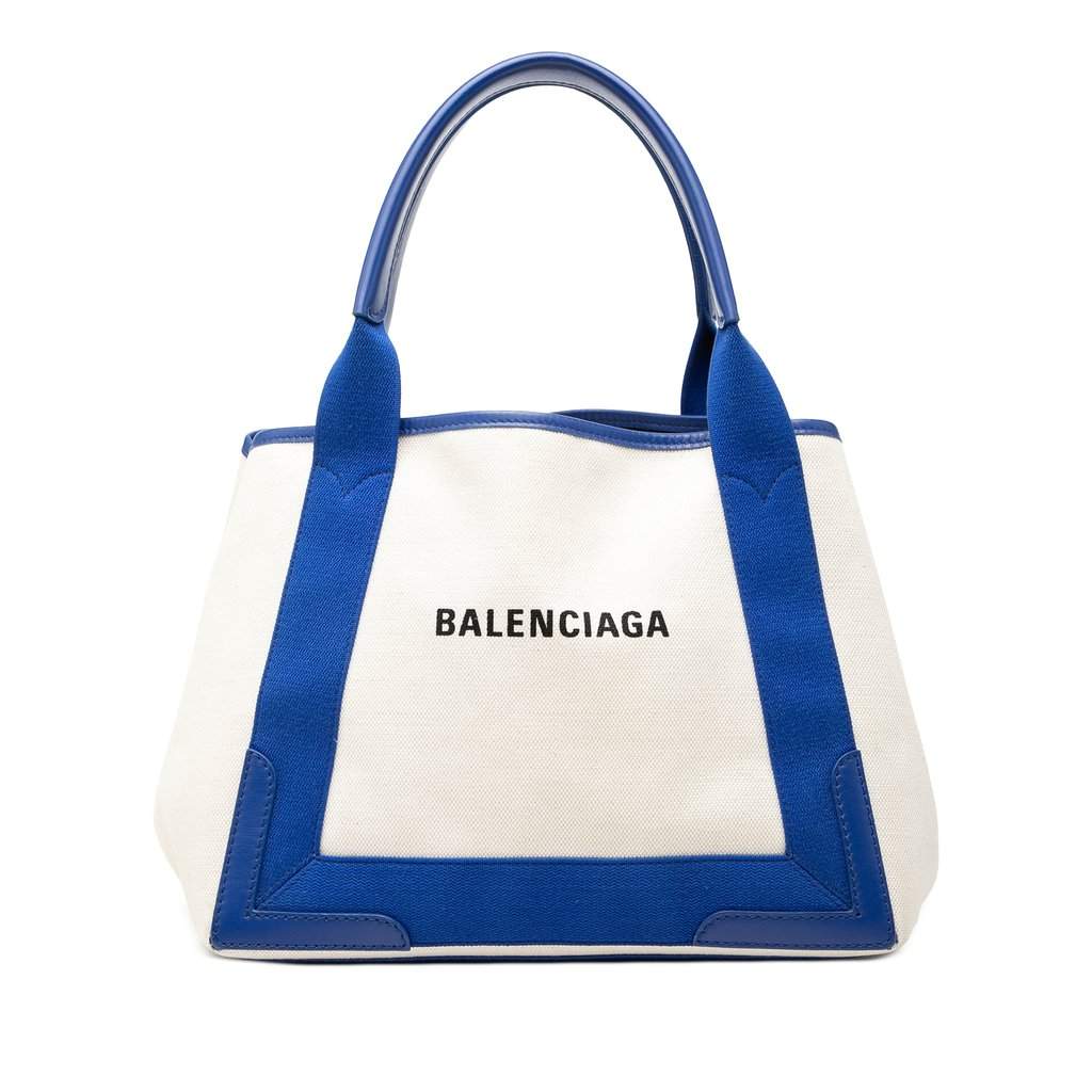 Balenciaga Canvas Navy Cabas S Tote White Very good condition - Front View