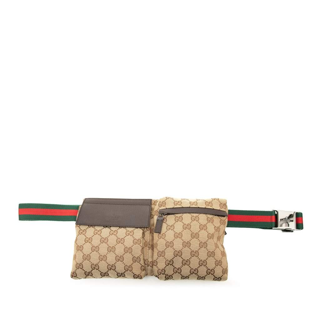 Gucci GG Canvas Web Double Pocket Belt Bag Beige Very good - Front View