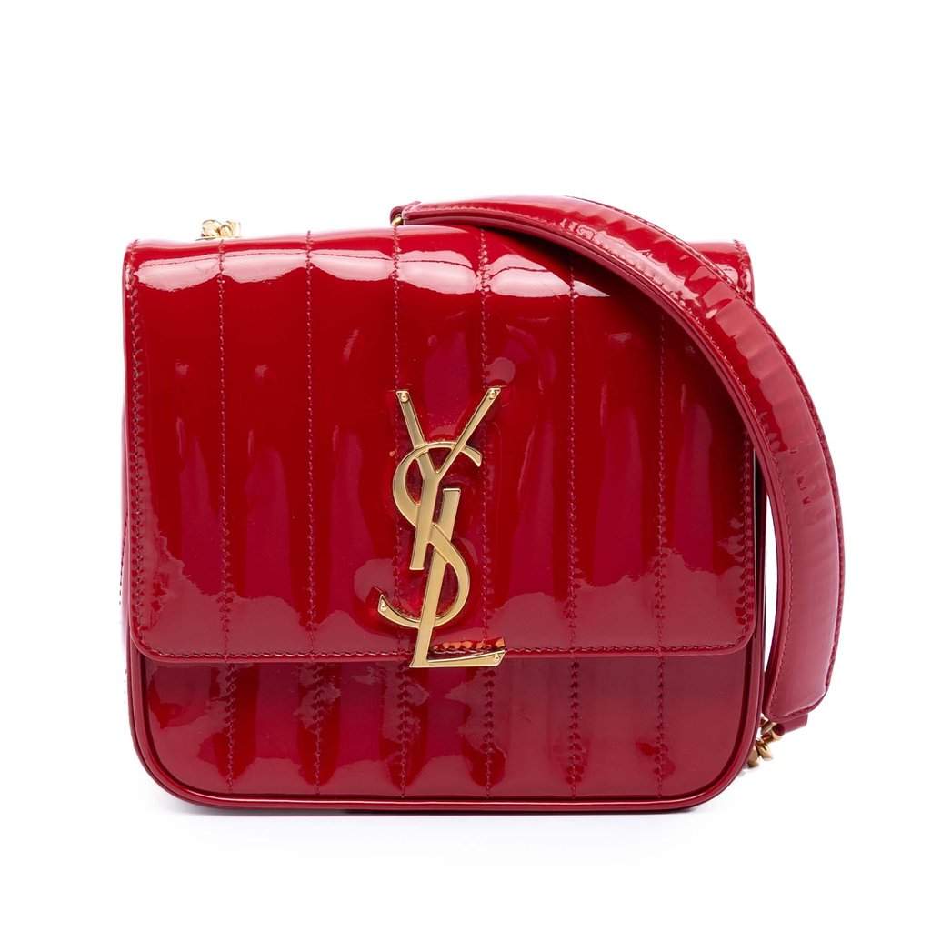 Saint Laurent Small Patent Monogram Vicky Chain Bag Red Leather Very good condition - Front View
