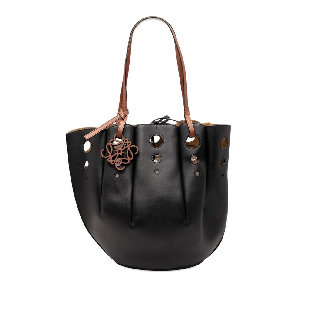 Loewe Paulas Ibiza Perforated Leather Shell Basket Tote Black Leather Very good condition - Front View