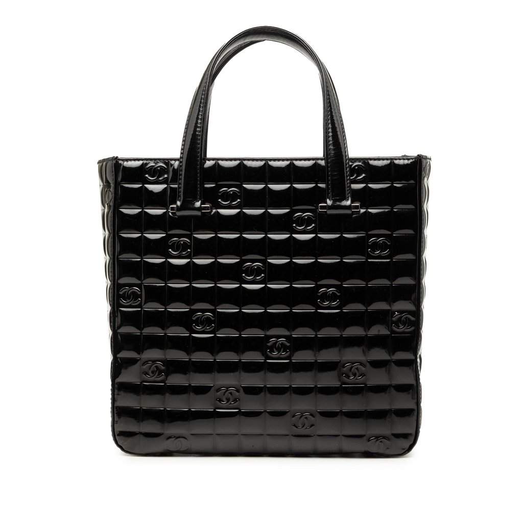 Chanel CC Chocolate Bar Patent Tote Black Leather Very good - Front View