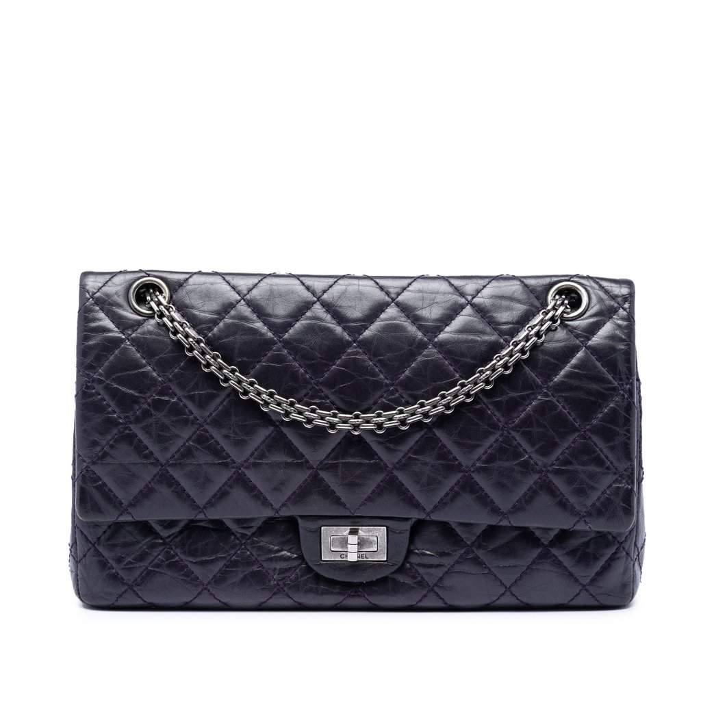 Chanel Quilted Aged Calfskin Reissue 2.55 Double Flap 226 Purple Leather Very good condition - Front View