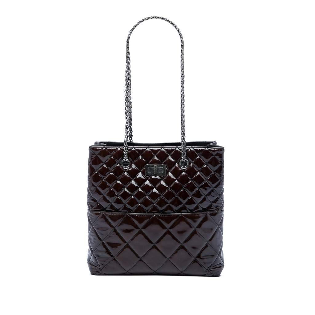 Chanel Quilted Patent Reissue 2.55 Tote Brown Leather Very good - Front View