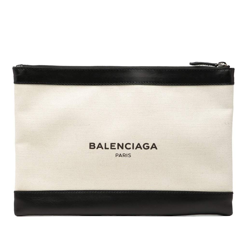 Balenciaga M Canvas Navy Clip Clutch White Very good - Front View