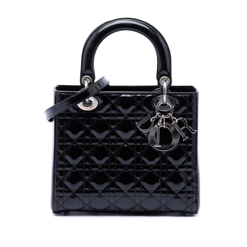 Dior Medium Patent Cannage Lady Dior Black Leather Very good condition - Front View