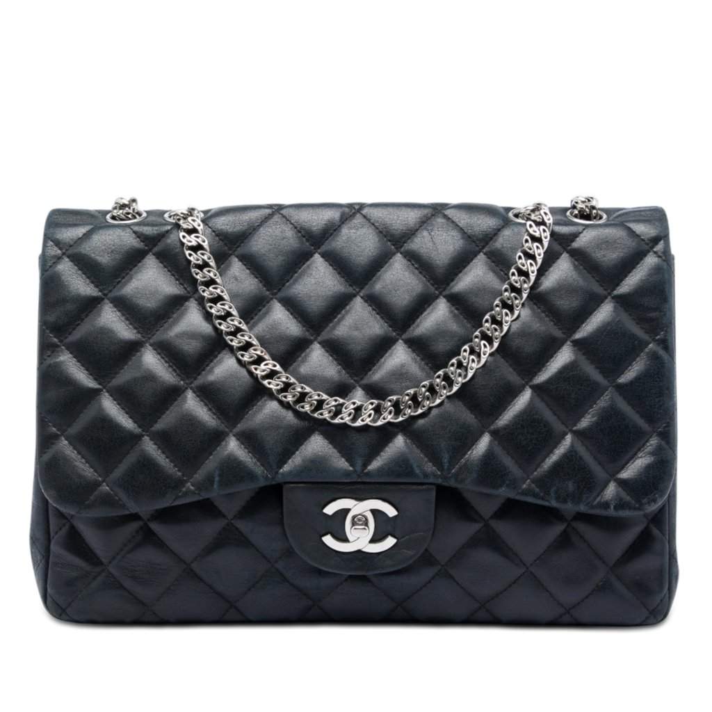 Chanel Jumbo Classic Lambskin Single Flap Black Leather Very good condition - Front View