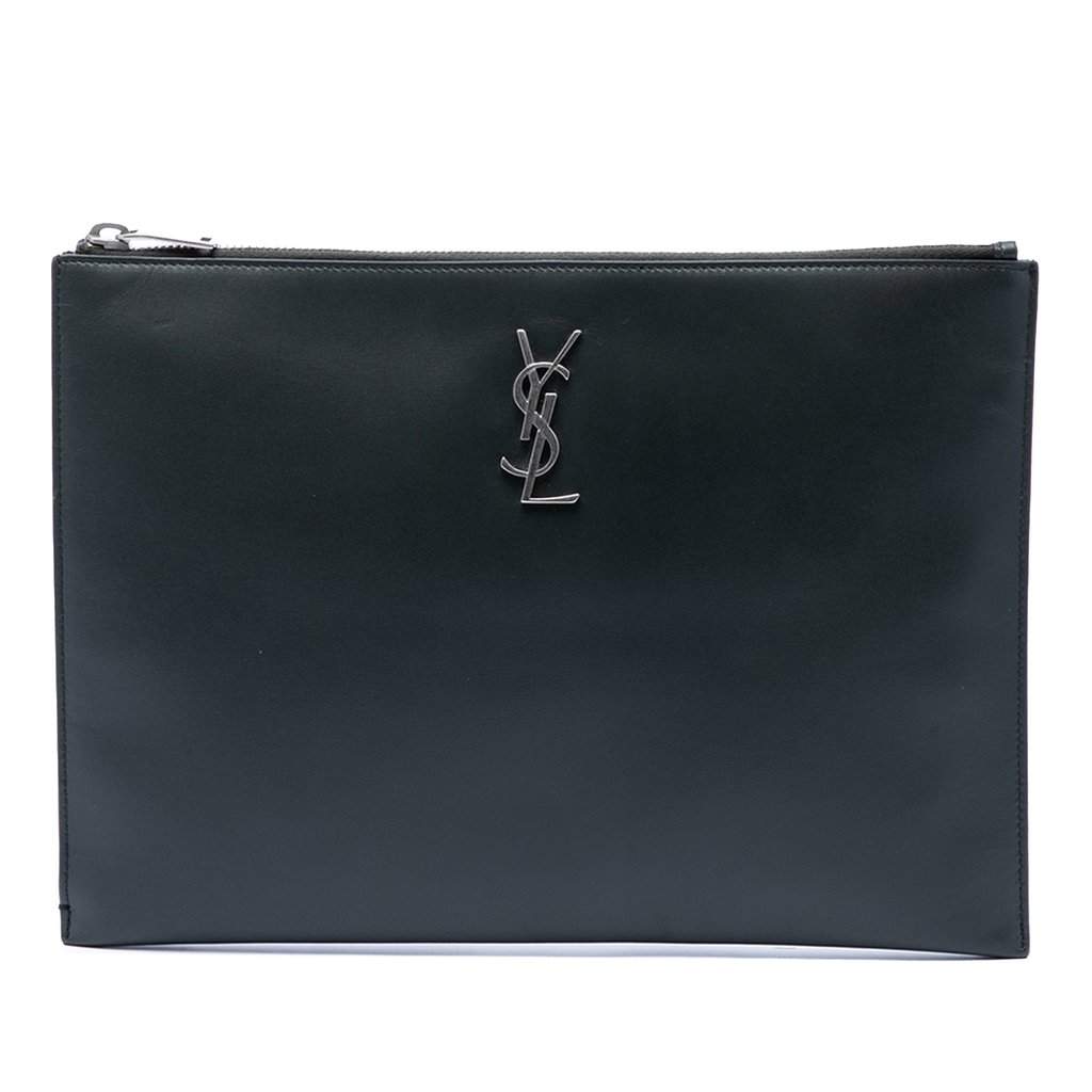 Saint Laurent Leather Monogram Ipad Case Blue Leather Very good - Front View