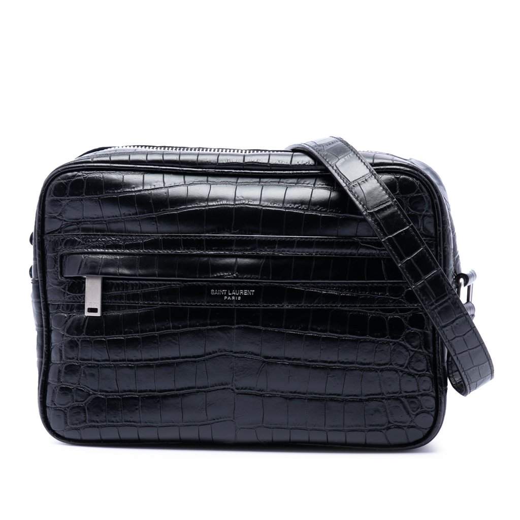 Saint Laurent Crocodile Embossed Leather Camp Camera Bag Black Leather Very good condition - Front View
