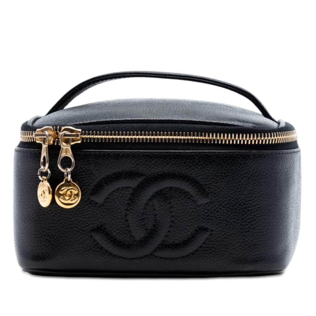 Chanel CC Caviar Vanity Case Black Leather Very good - Front View
