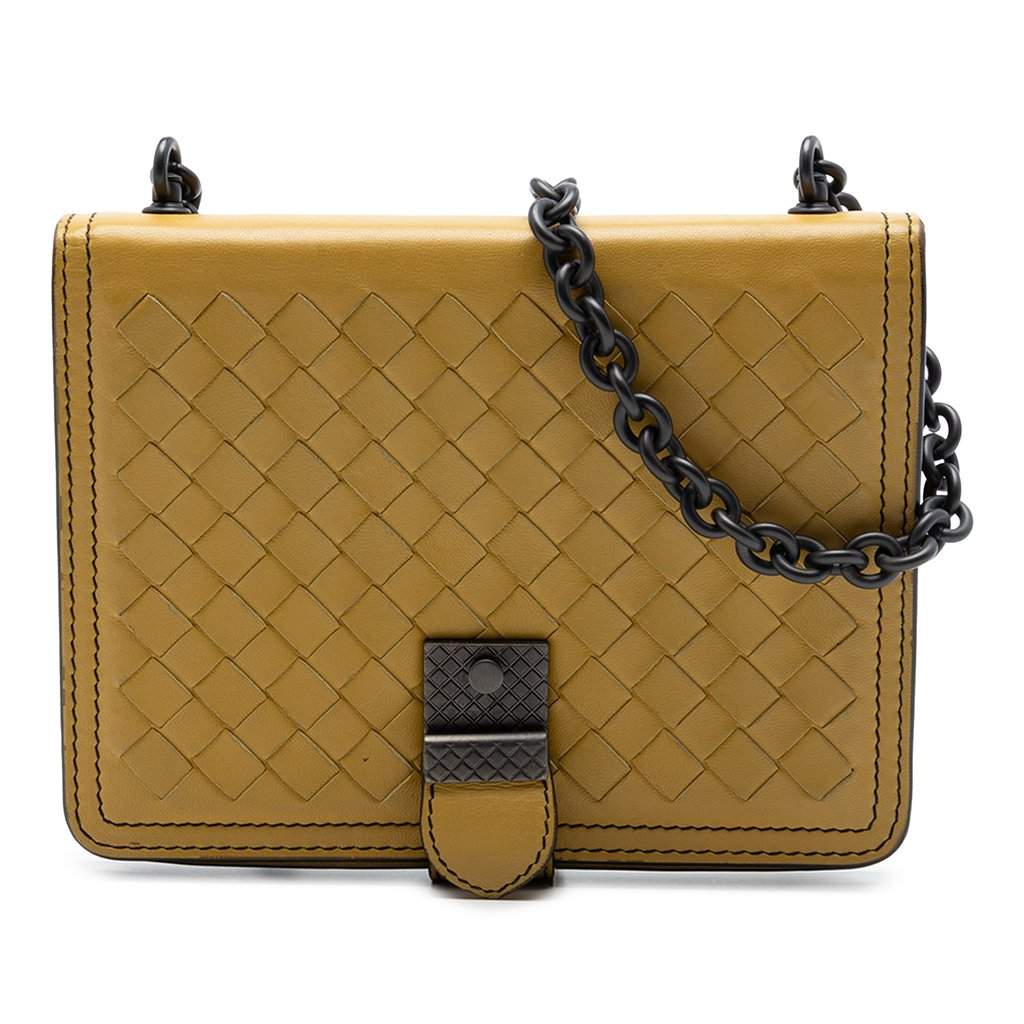Bottega Veneta Small Nappa Intrecciato Runway Shoulder Bag Yellow Leather Very good condition - Front View