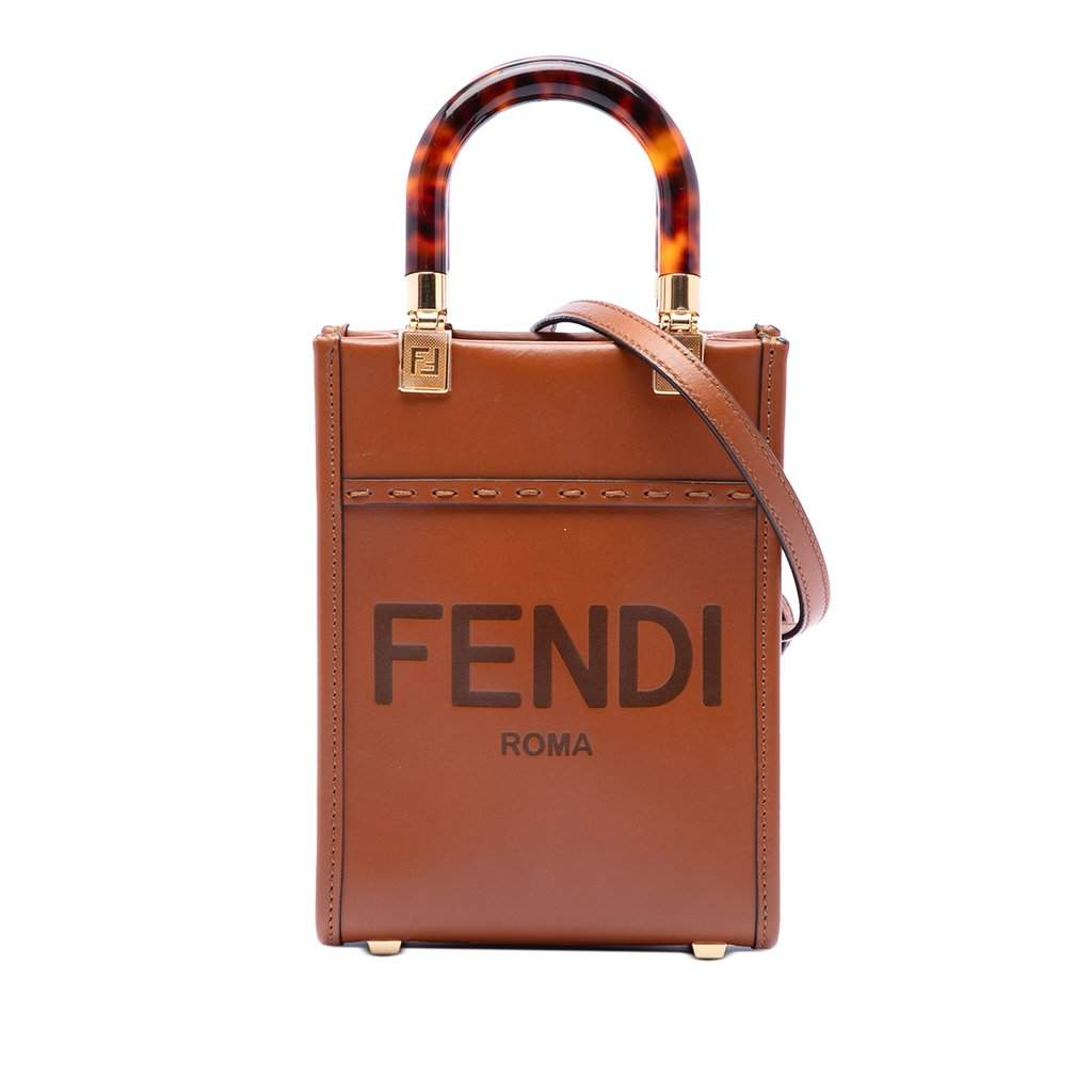 Fendi Mini Leather Sunshine Shopper Tote Brown Leather Very good - Front View