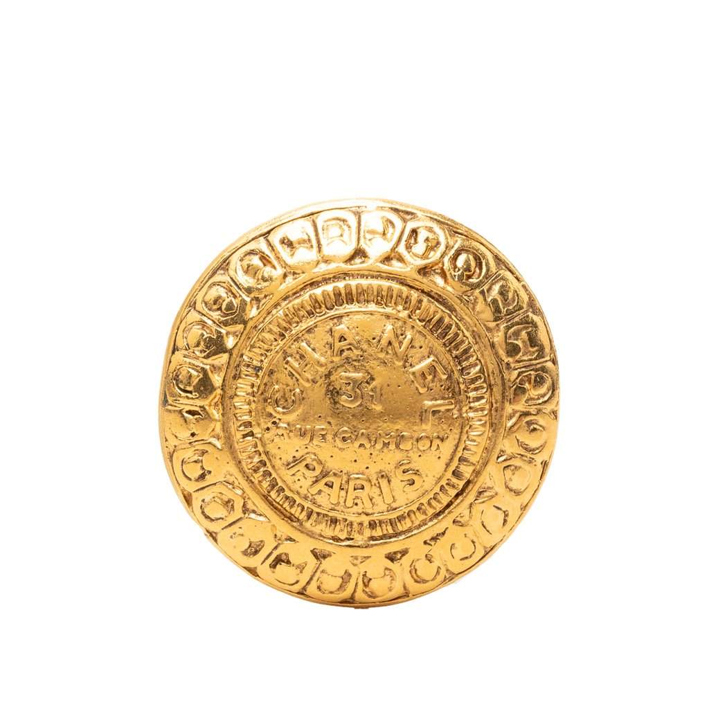 Chanel Gold Plated 31 Rue Cambon Medallion Brooch Gold Metal Very good - Front View