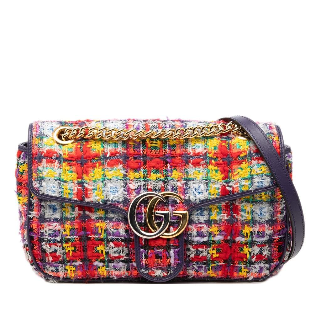Gucci Medium GG Marmont Tweed Shoulder Bag Red Very good condition - Front View