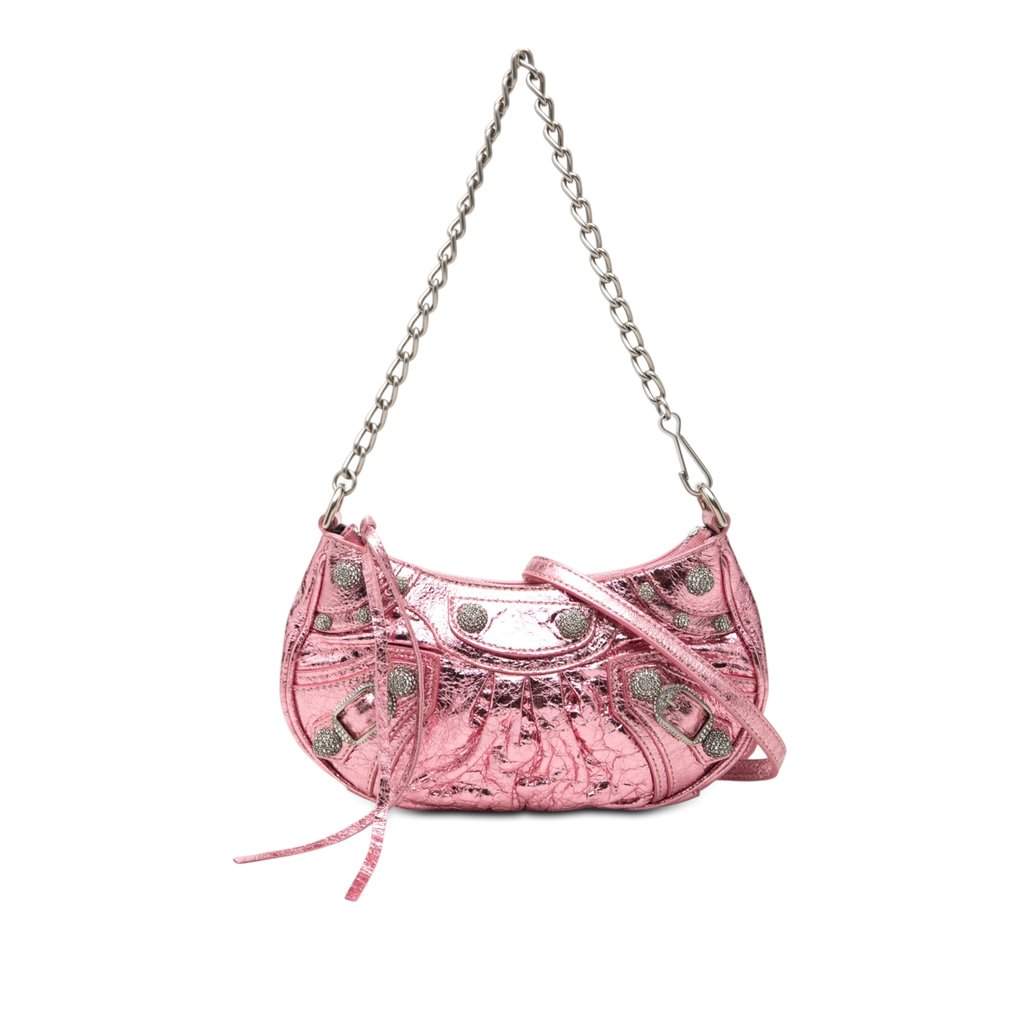 Balenciaga Mini Metallic Lambskin Motocross Le Cagole Pink S