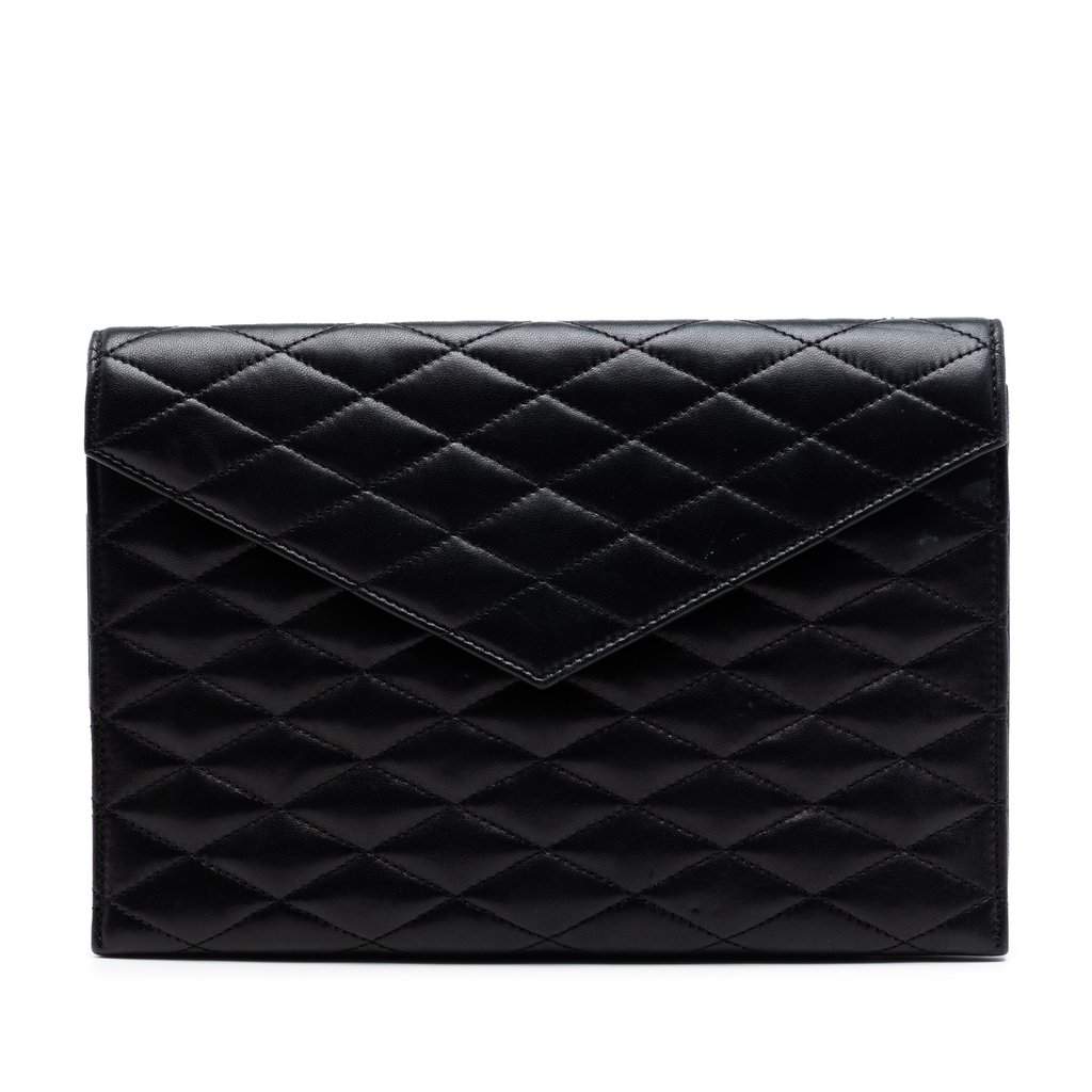Saint Laurent Quilted Lambskin Envelope Pouch Black Leather Very good - Front View
