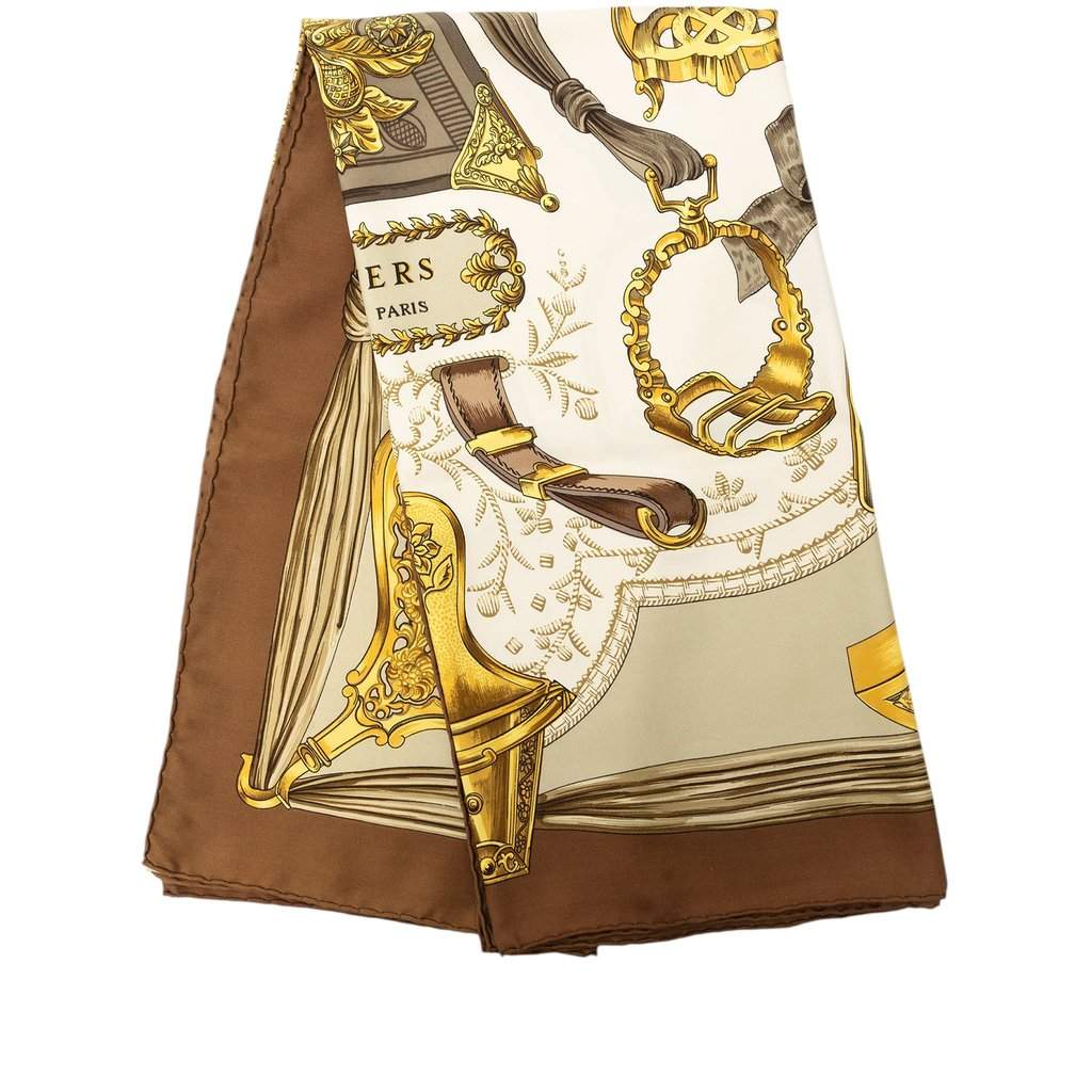 Hermès Etriers Silk Scarf 90 Beige Very good - Front View