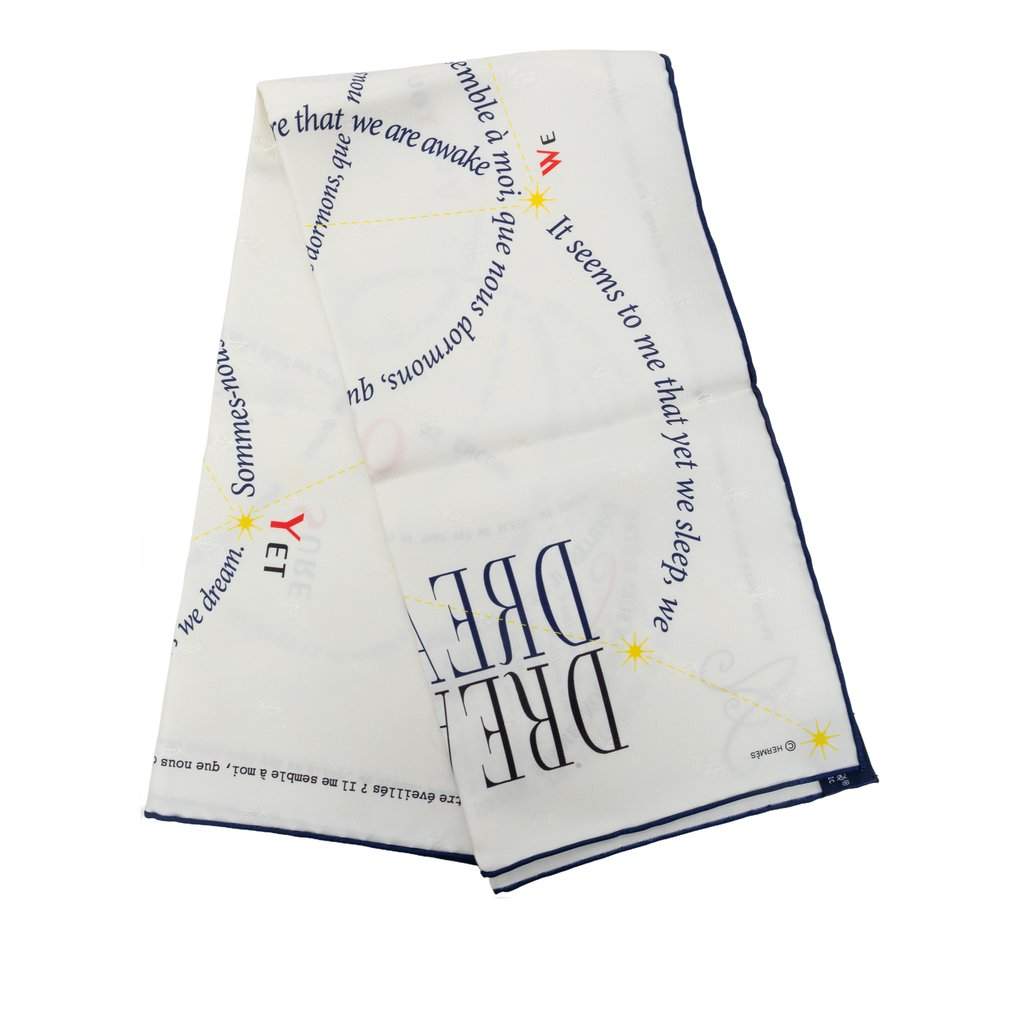 Hermès In Pursuit of Dreams Silk Scarf 70 White Never worn - Front View