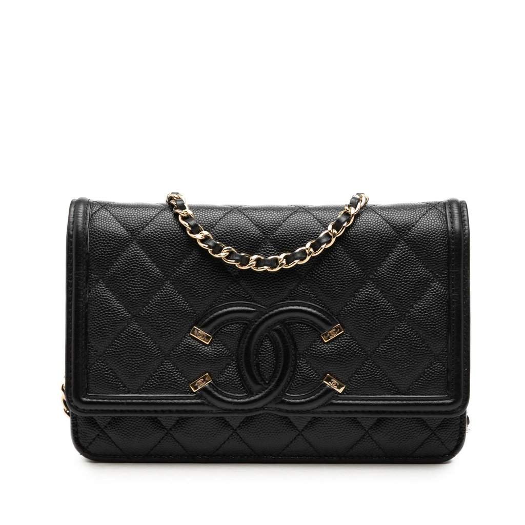 Chanel Caviar CC Filigree Wallet On Chain Black Leather Very good condition - Front View