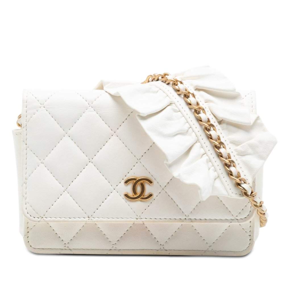Chanel Quilted Lambskin Romance Wallet On Chain White Leather Very good condition - Front View