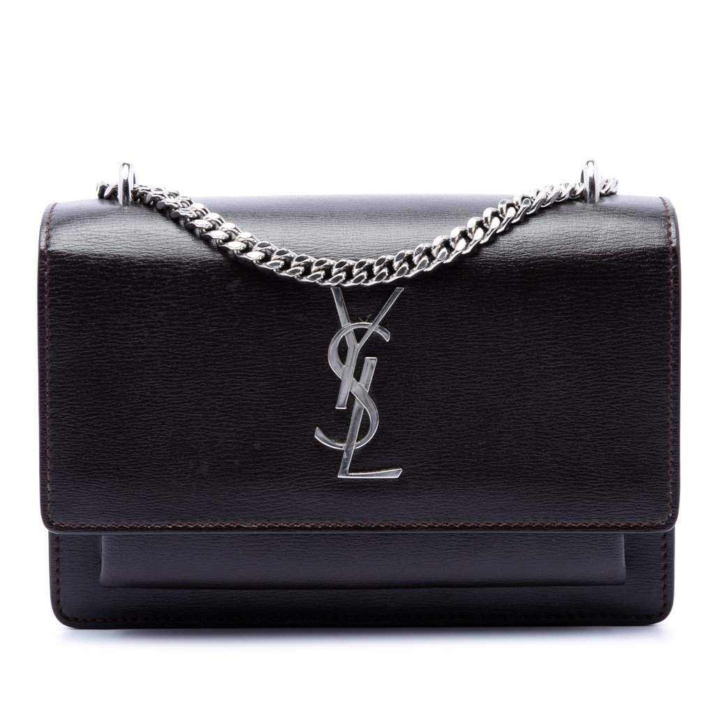 Saint Laurent Small Calfskin Monogram Sunset Crossbody Brown Leather Very good condition - Front View