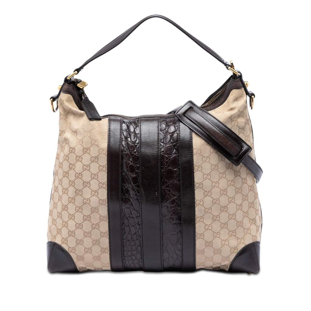 Gucci GG Canvas and Crocodile Embossed Calfskin Secret Satchel Beige Very good condition - Front View