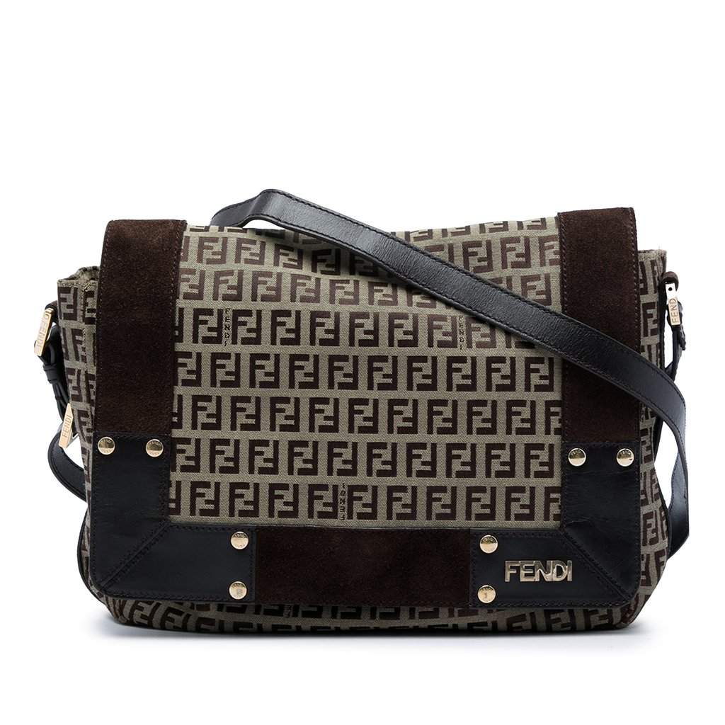 Fendi Zucchino Canvas Messenger Bag Beige Very good - Front View