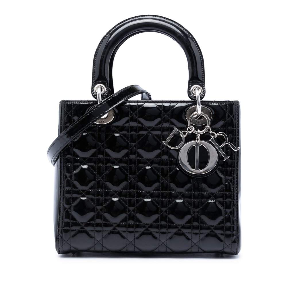Dior Medium Patent Cannage Lady Dior Black Leather Very good condition - Front View