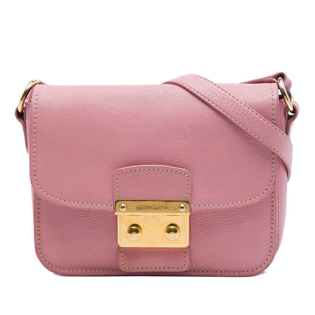 Miu Miu Goatskin Madras Crossbody Pink Leather Very good - Front View