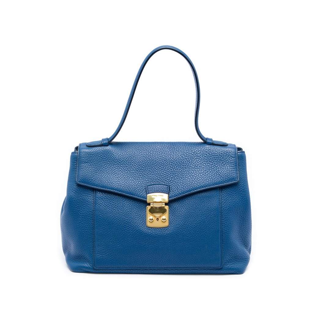 Miu Miu Vitello Daino Top Handle Bag Blue Leather Very good - Front View