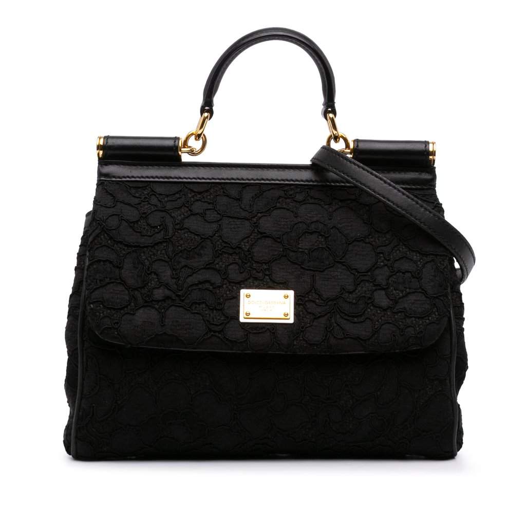 Dolce & Gabbana Medium Embroidered Lace Miss Sicily Satchel Black Very good - Front View
