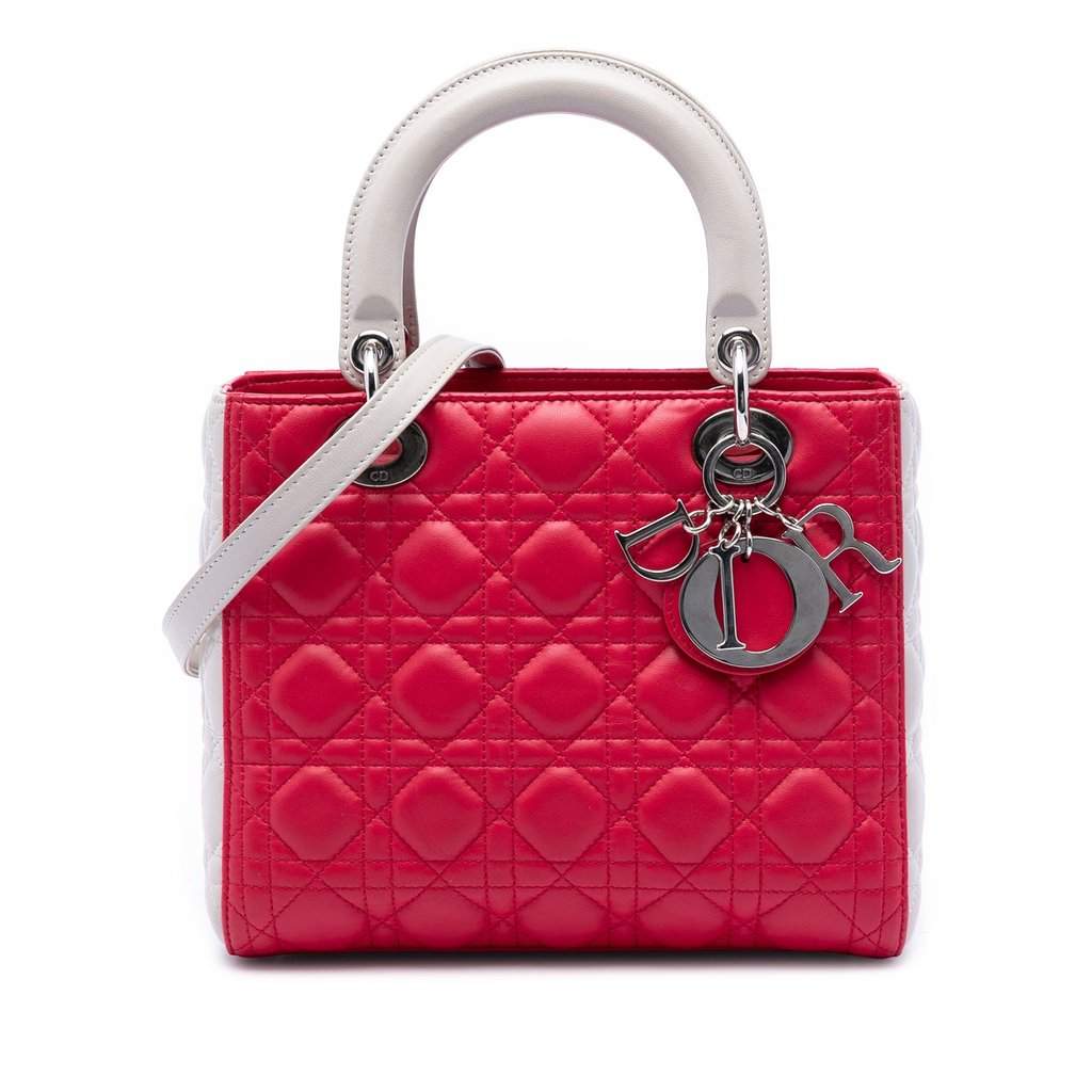 Dior Medium Bicolor Lambskin Cannage Lady Dior Pink Leather Very good condition - Front View