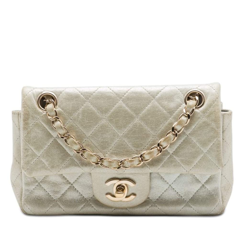 Chanel Mini Rectangular Classic Iridescent Lambskin Single Flap Beige Leather Very good - Front View