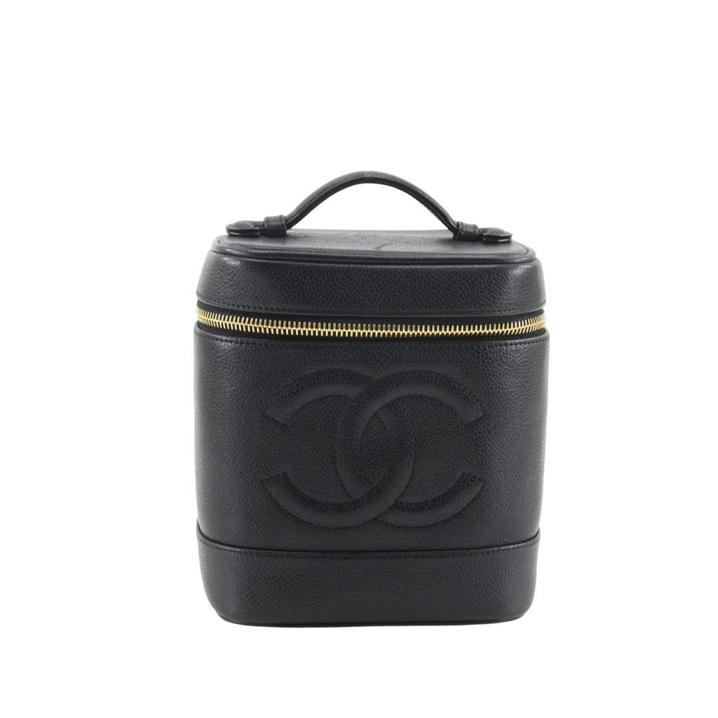 Chanel CC Caviar Vanity Case Black Leather Very good condition - Front View