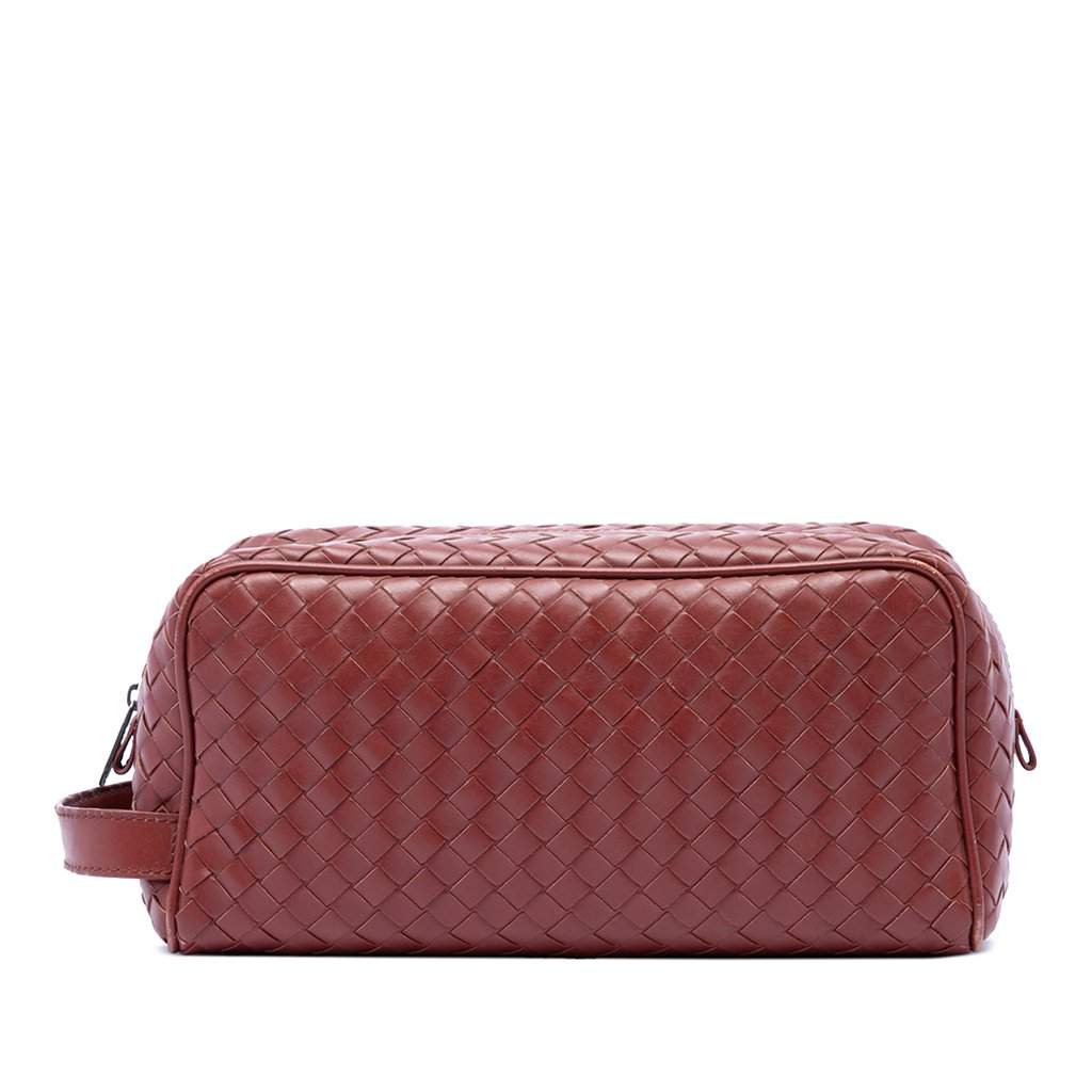 Bottega Veneta Nappa Intrecciato Travel Pouch Red Leather Very good - Front View