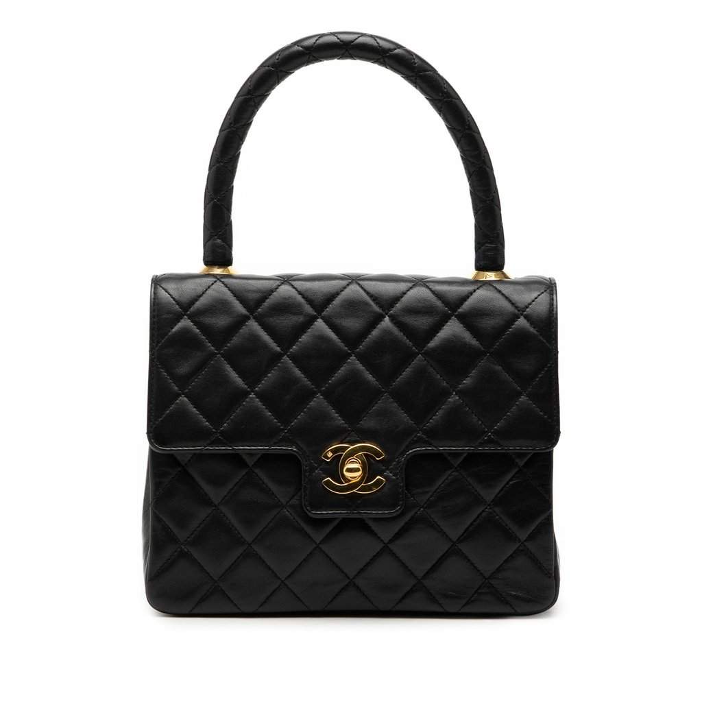 Chanel Small Lambskin Kelly Top Handle Bag Black Leather Very good condition - Front View