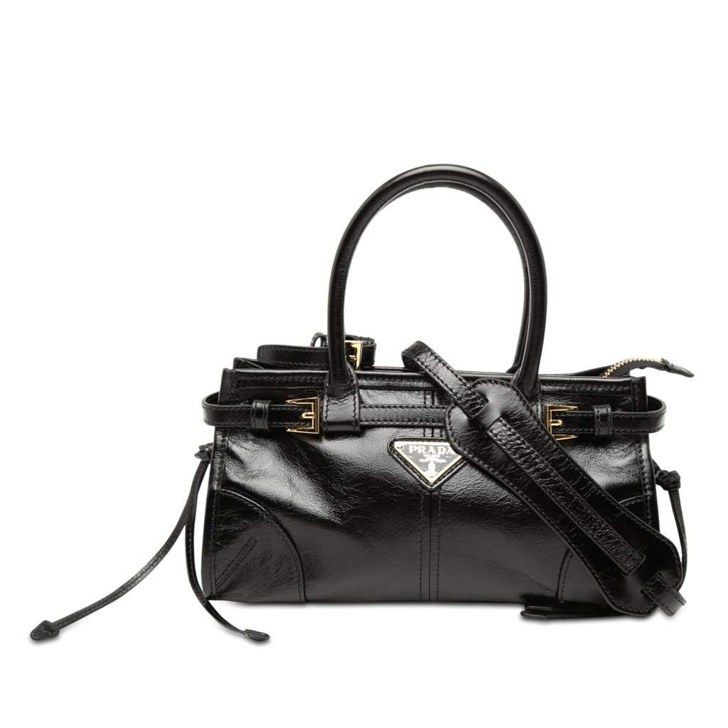 Prada Mini Glossy Calfskin Bonnie Handbag Black Leather Very good condition - Front View
