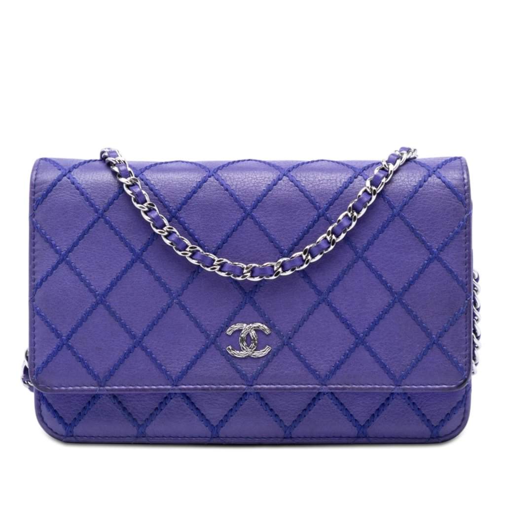 Chanel CC Quilted Calfskin Fancy Wallet On Chain Blue Leather Very good condition - Front View
