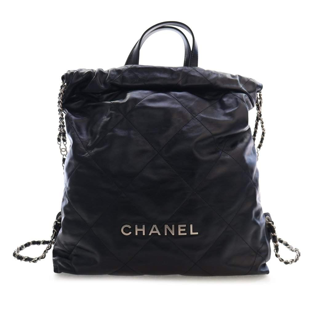 CHANEL ブラック キルティングリュック Chanel Large Quilted Shiny Calfskin 22 Backpack Black X-Larg