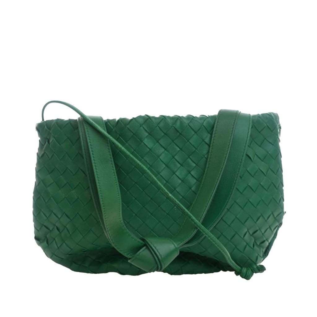 Bottega Veneta Small Nappa Intrecciato Bulb Satchel Green Leather Very good condition - Front View